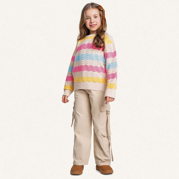 Casaco fechado em tricot com listras