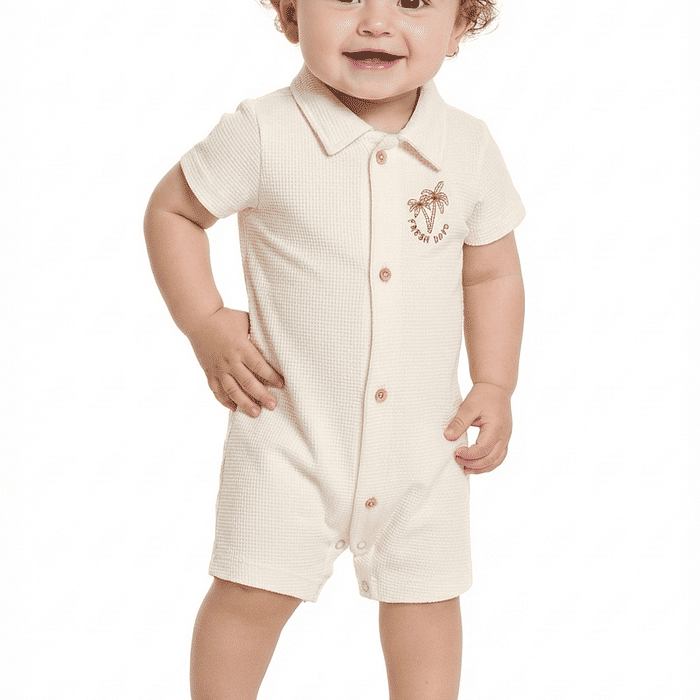 Macacão com botão de pressão em malha favo