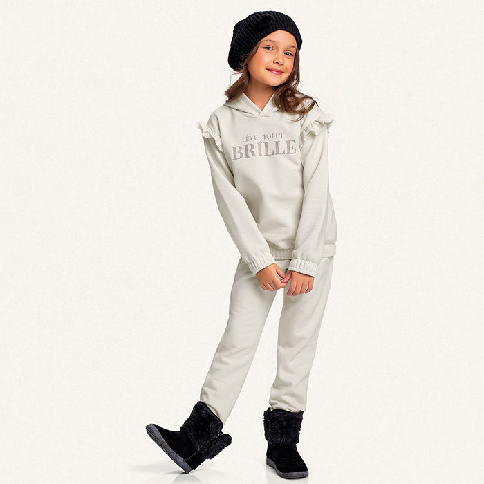 Conjunto blusão com capuz e calça em moletom lurex brille