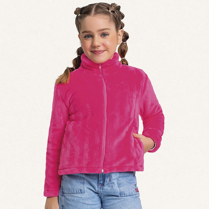 Jaqueta em tecido fleece com gola