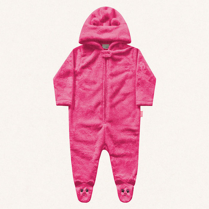 Macacão com capuz urso em tecido fleece