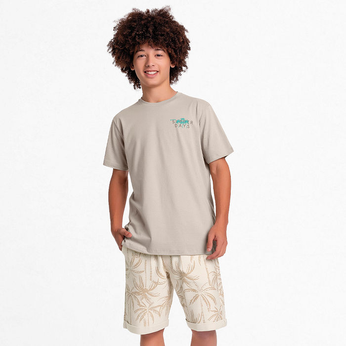 Conjunto camiseta e bermuda em moletinho com barra dobrada paradise
