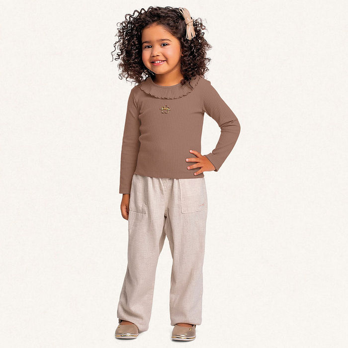 Blusa manga longa em ribana canelada