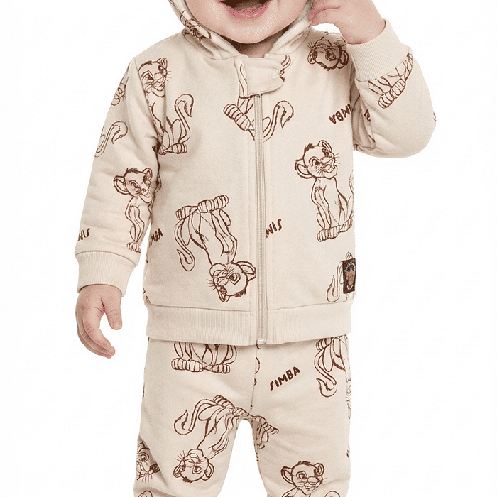 Conjunto jaqueta com capuz e calça em moletom Simba
