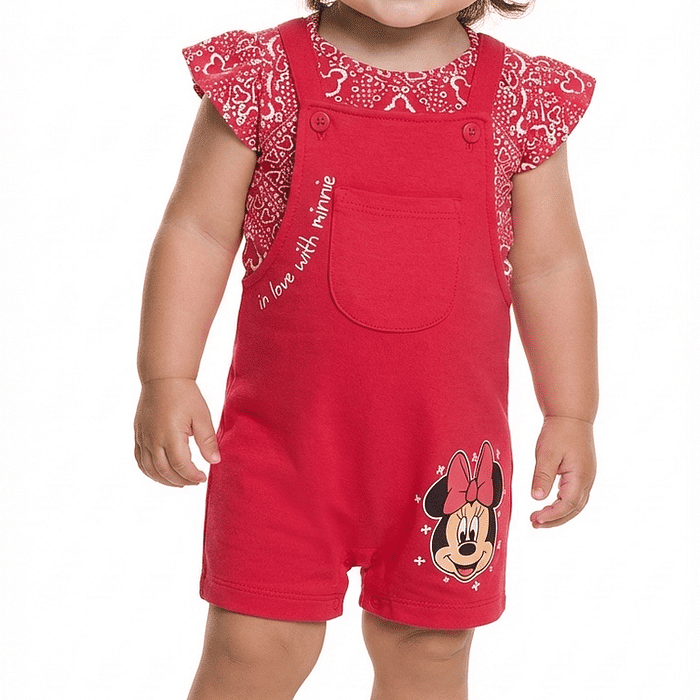 Conjunto body em meia malha e macacão minnie