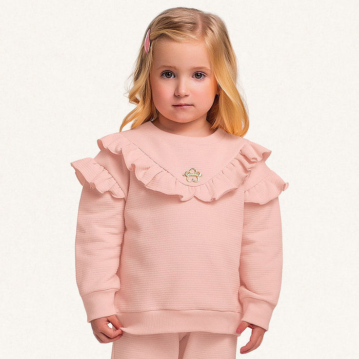 Conjunto blusão e calça em moletom lótus com babados