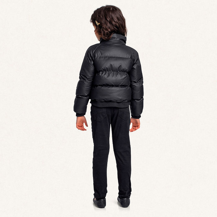 Jaqueta puffer em PU com forro e bolso