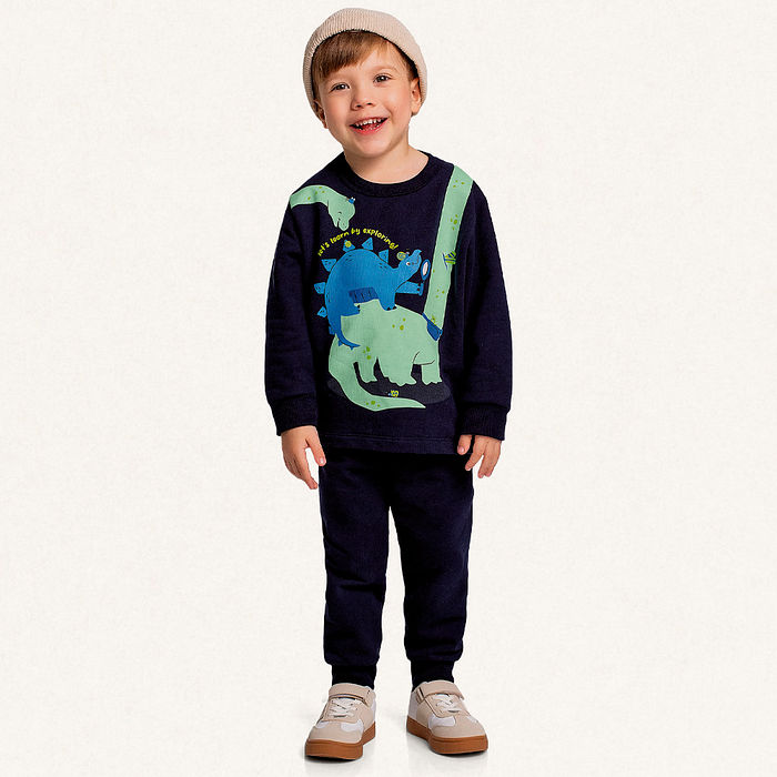 Conjunto blusão e calça em moletom dinossauros