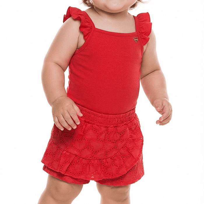 Conjunto body em meia malha e short-saia em laise