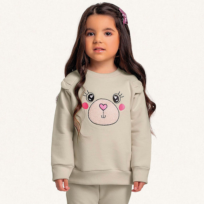 Conjunto blusão e calça em moletom ursinho