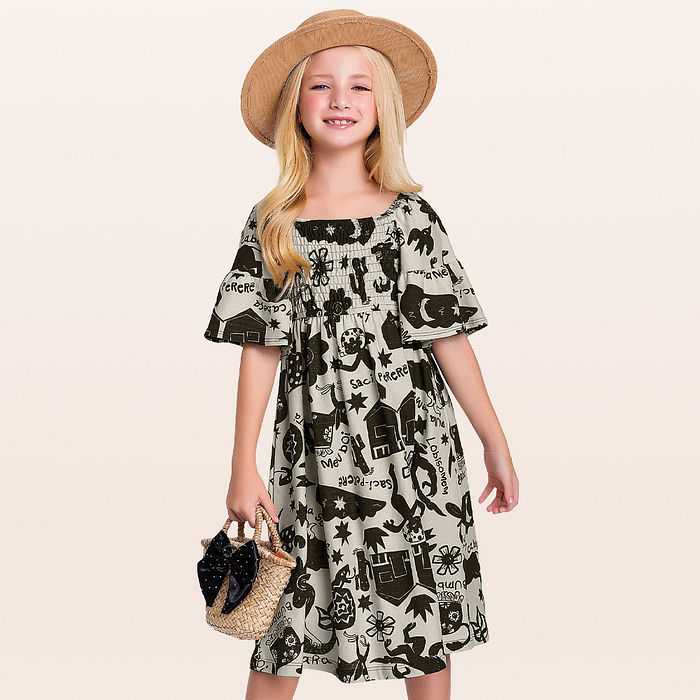 Vestido midi em malha florence folclore