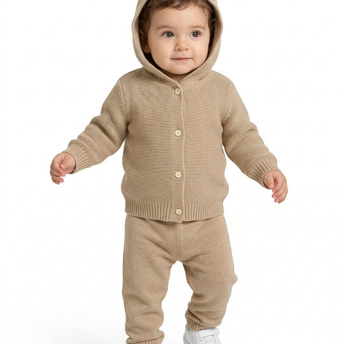 Casaco aberto com capuz Tricot