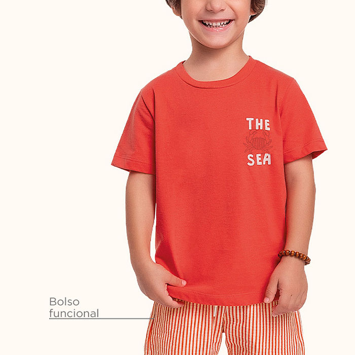 Conjunto camiseta em meia malha e bermuda em malha florence com cadarço decorativo