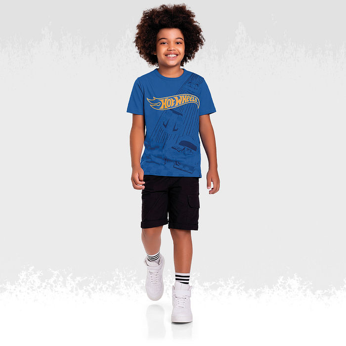Camiseta em meia malha hotwheels