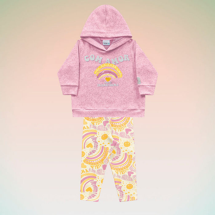 Conjunto blusão com capuz em molecotton linho e legging em molecotton