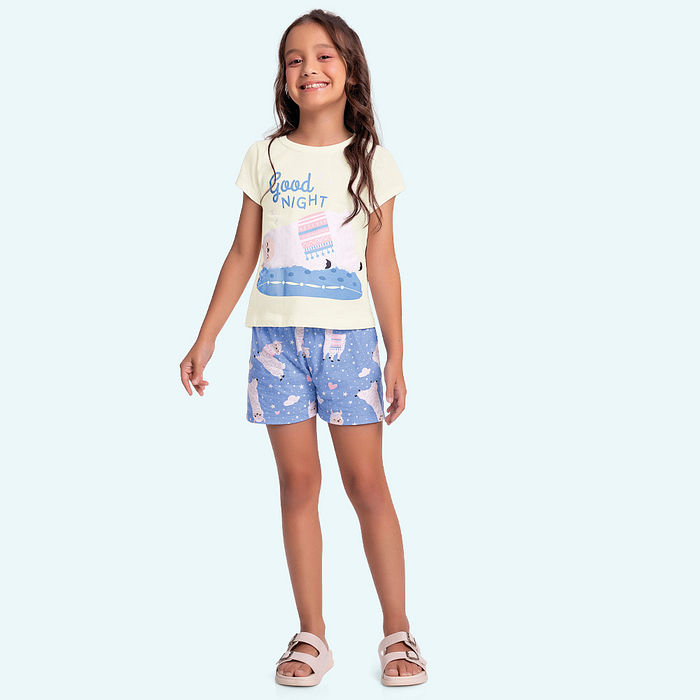 Conjunto pijama blusa e short em meia malha de lhama