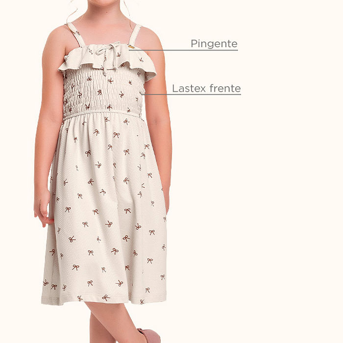 Vestido em malha favo com lastex na frente laços