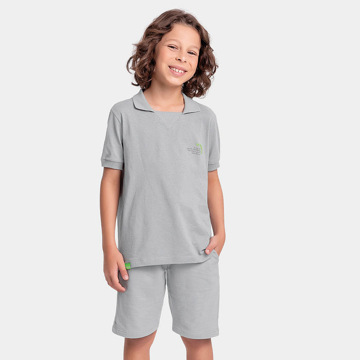 Conjunto camisa polo esporte e bermuda em moletinho