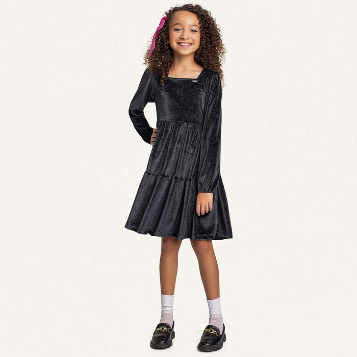 Vestido em plush lurex manga longa