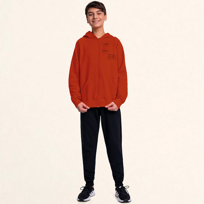 Conjunto jaqueta com capuz e calça game em moletom