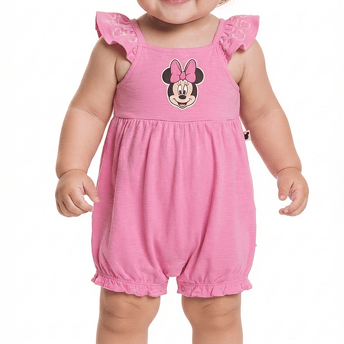 Macacão em cotton flamê Minnie com glitter