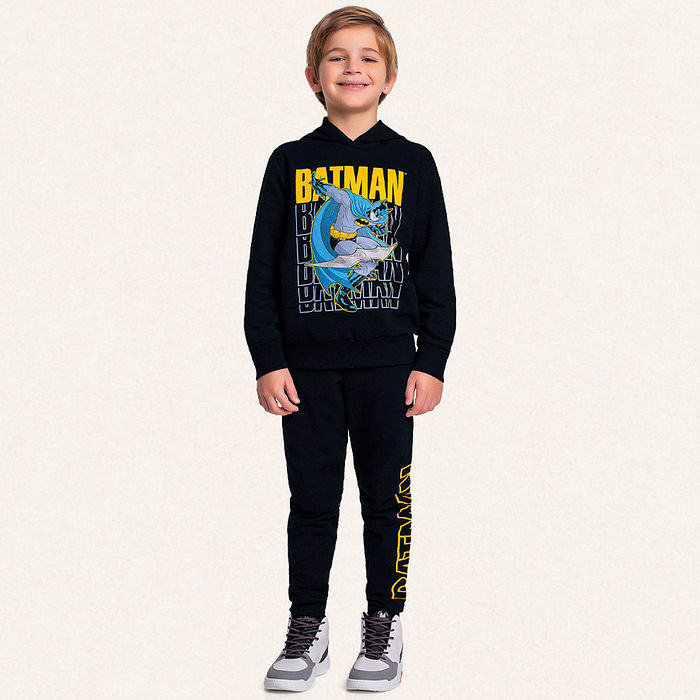 Conjunto blusão com capuz e calça em moletom Batman