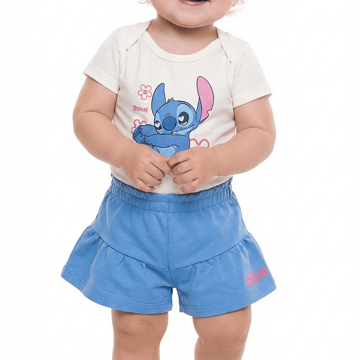 Conjunto body manga curta e short Lilo & Stitch