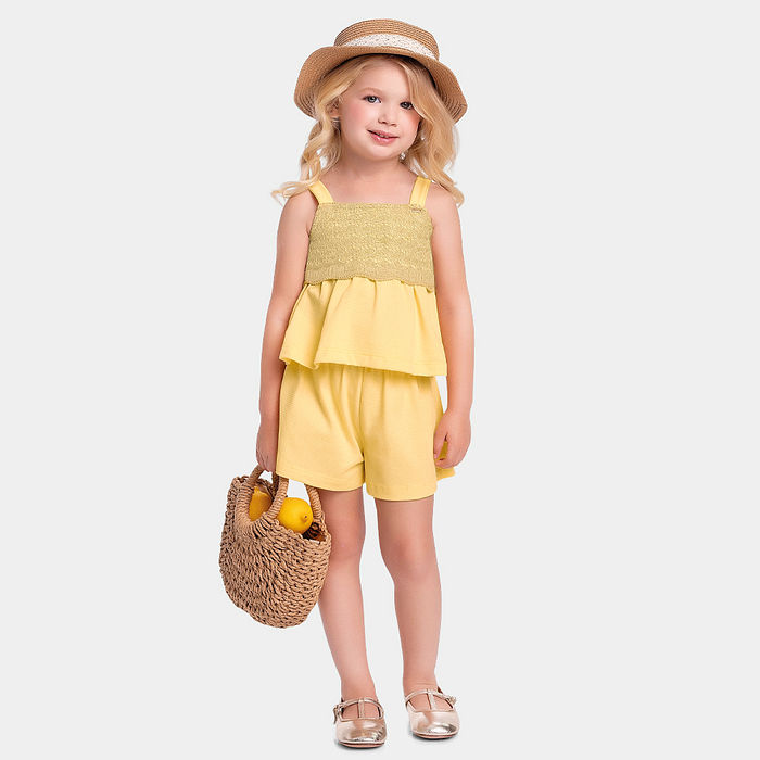 Conjunto bata com detalhe em tricot e short