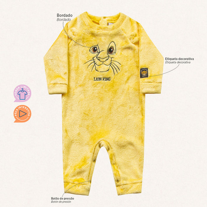 Macacão manga longa em tecido fleece Simba