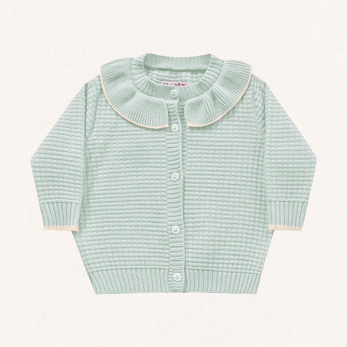 Casaco aberto em tricot com babados