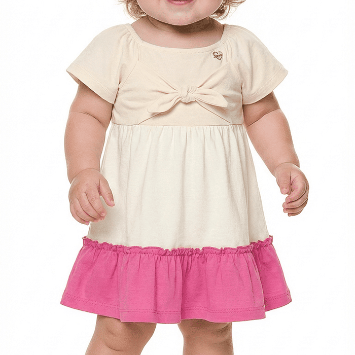 Vestido meia malha tricolors e amarração em laço