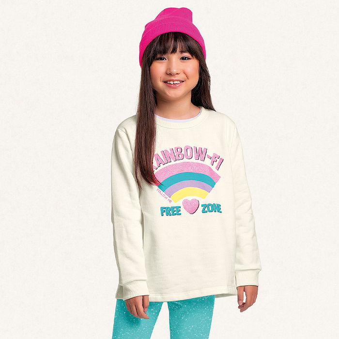 Conjunto blusão em moletom e legging em molecotton molinê rainbow-fi