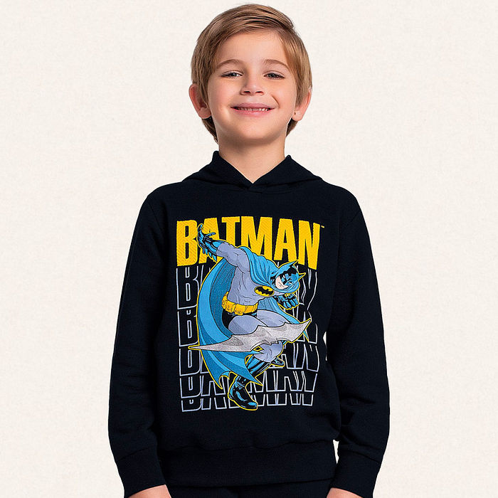 Conjunto blusão com capuz e calça em moletom Batman