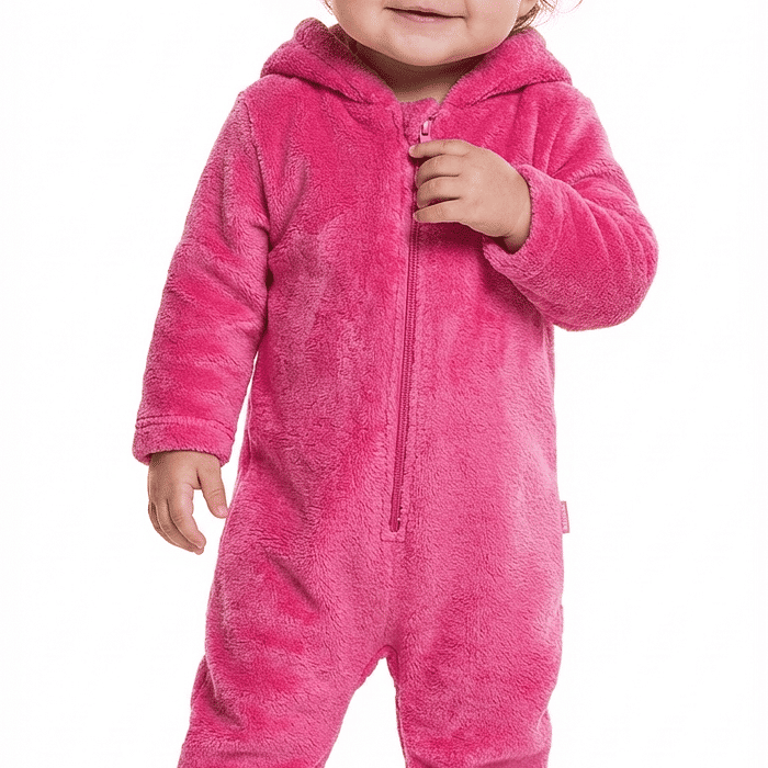 Macacão com capuz urso em tecido fleece