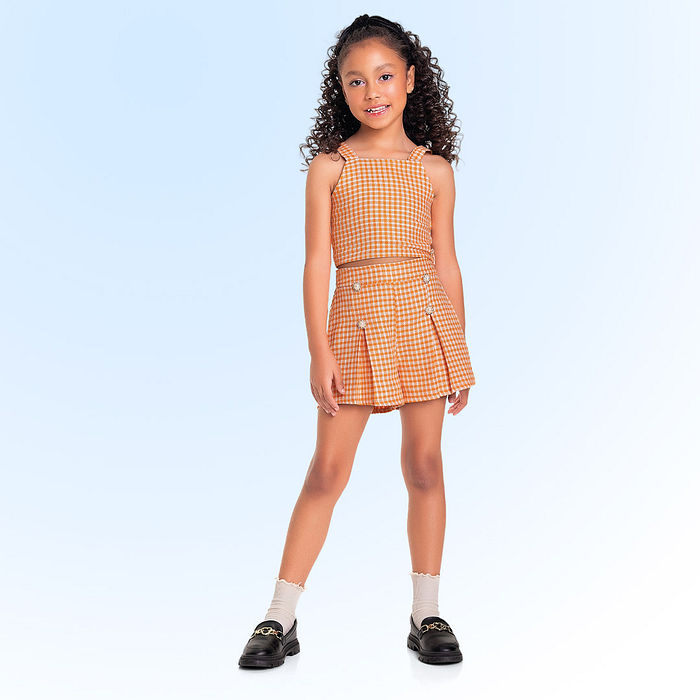 Conjunto regata cropped e short em tecido ruka maquineta