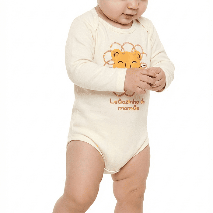 Body manga longa em suedine leão