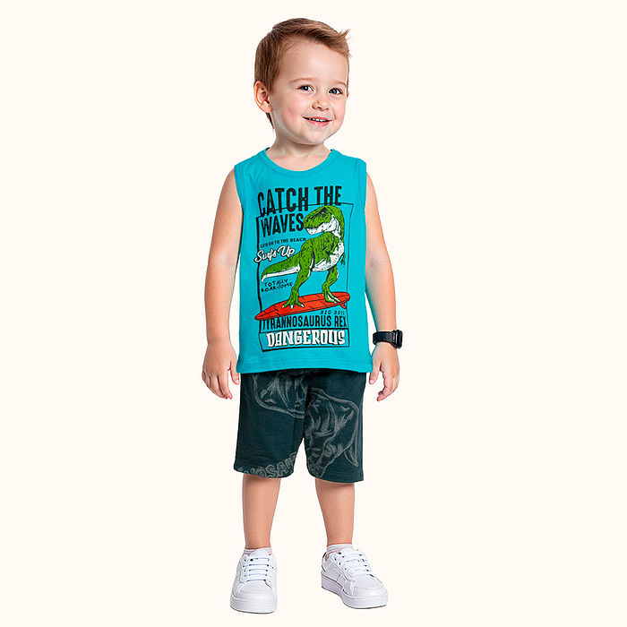 Conjunto regata e bermuda dinossauro