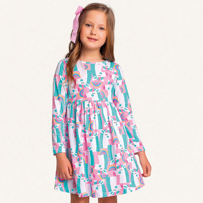 Vestido em meia malha unicórnios