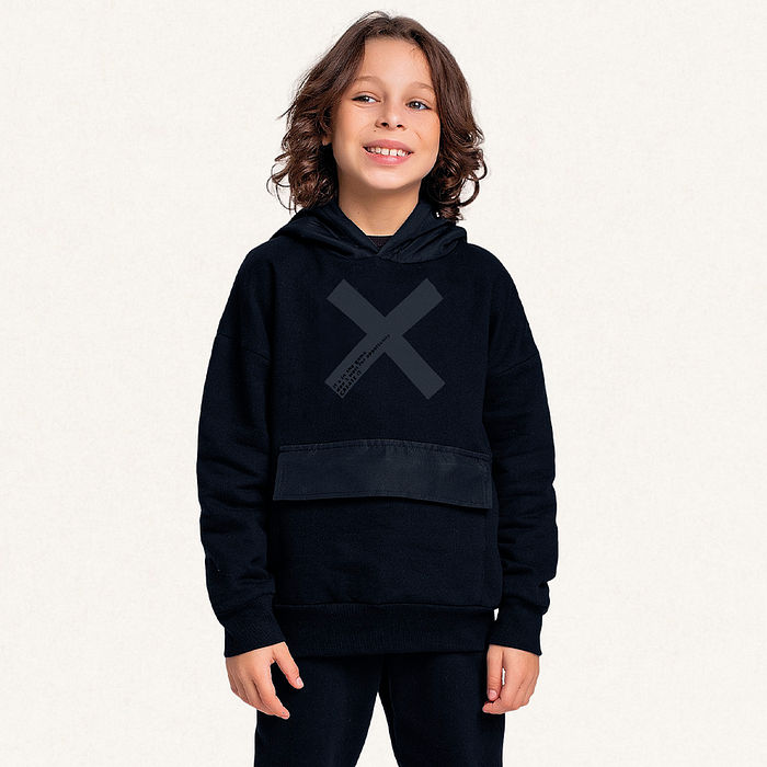 Conjunto blusão com capuz e bolso e calça em moletom