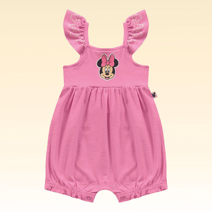 Macacão em cotton flamê Minnie com glitter