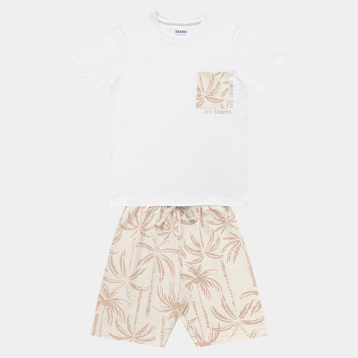 Conjunto surf camiseta e bermuda moletinho com cadarço decorativo