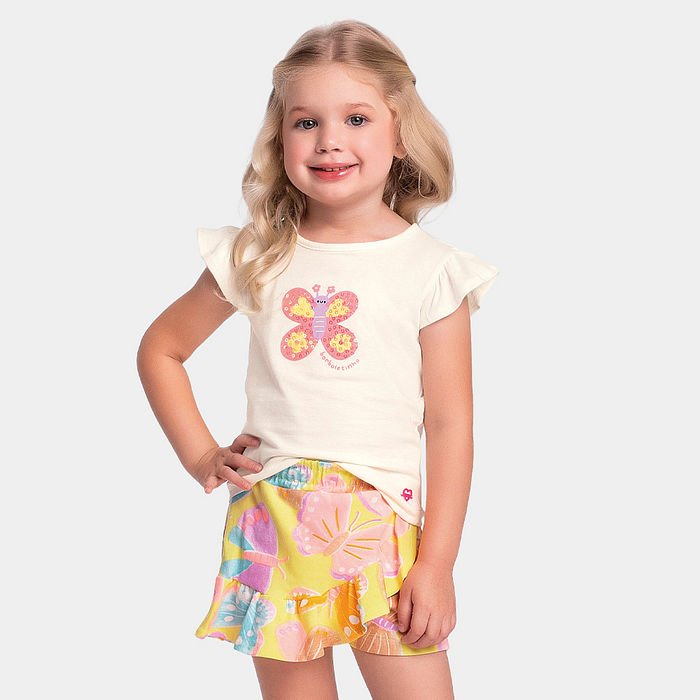 Conjunto blusa e short-saia de borboleta