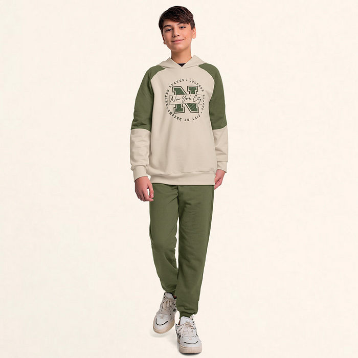 Conjunto blusão com capuz e calça em moletom New York