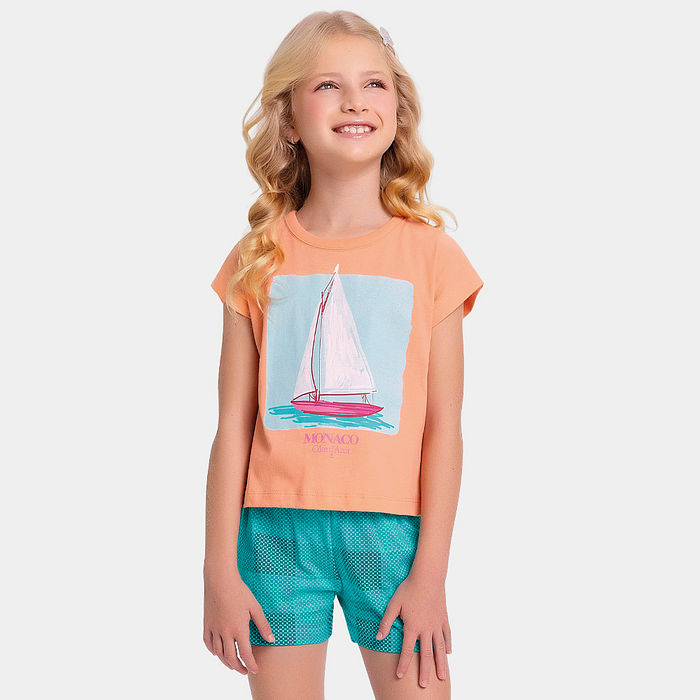 Conjunto blusa de barco e short xadrez