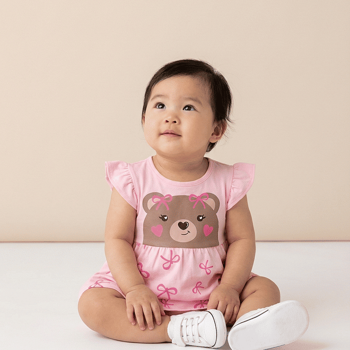 Body bebê manga curta com saia estampa abelha