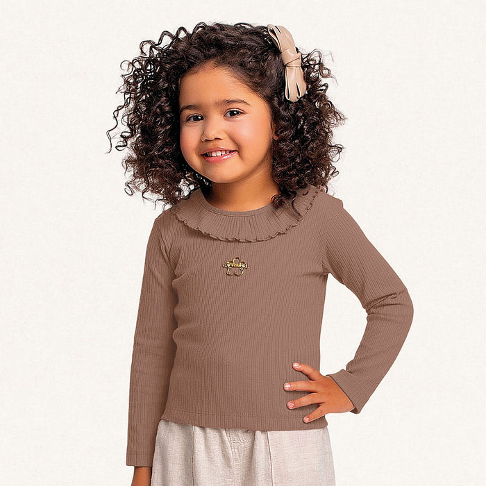 Blusa manga longa em ribana canelada