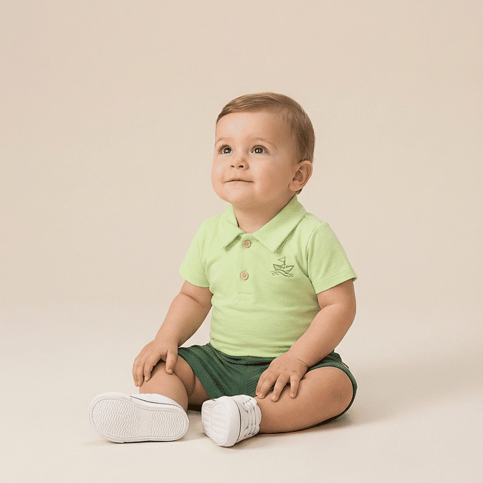 Conjunto bebê body polo e bermuda de moletinho