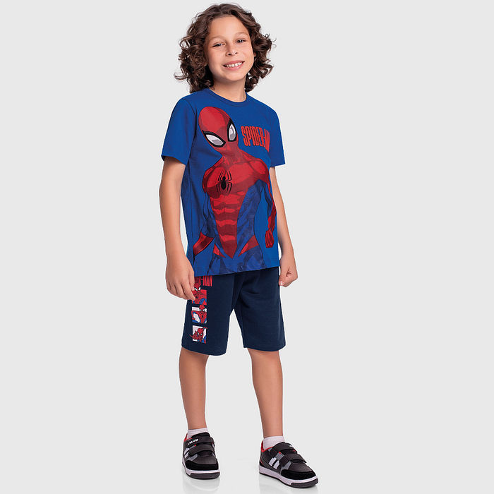 Conjunto camiseta e bermuda em moletinho spider-man