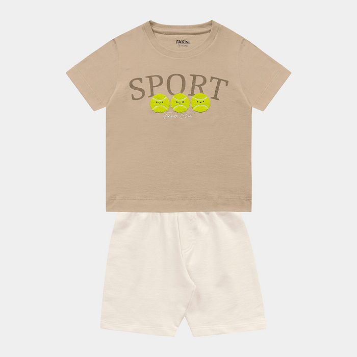 Conjunto camiseta esporte com bordado em chenille e bermuda em moletinho