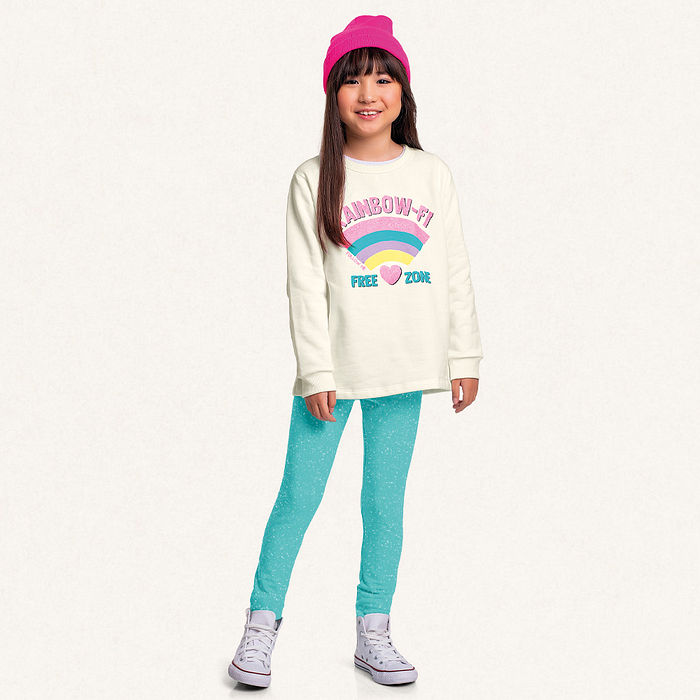 Conjunto blusão em moletom e legging em molecotton molinê rainbow-fi